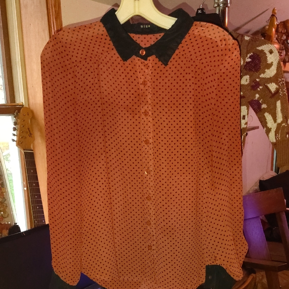 Mine Orange and Black Polka Dot Blouse